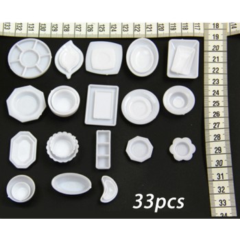 33pcs/lot plate cup dish bowl tableware set  Dollhouse Miniature Toy Doll Food Kitchen living room Accessories 1:12 Scale