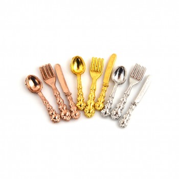 12PCS Simulation Kitchen Food Furniture Toys Dollhouse Miniature Accessories 1:12 Fork Knife Soup Spoon Tableware