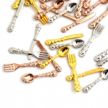 12PCS Simulation Kitchen Food Furniture Toys Dollhouse Miniature Accessories 1:12 Fork Knife Soup Spoon Tableware