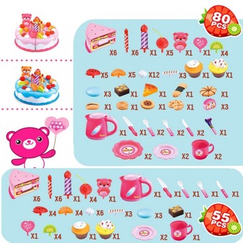 Newest DIY Pretend Play Fruit Cutting Birthday Cake Kitchen Food Toys Cocina De Juguete Toy Pink Blue Girls Gift for Children