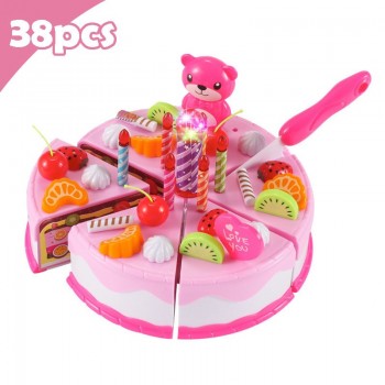 Newest DIY Pretend Play Fruit Cutting Birthday Cake Kitchen Food Toys Cocina De Juguete Toy Pink Blue Girls Gift for Children