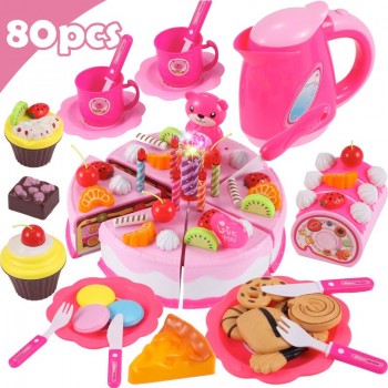 Newest DIY Pretend Play Fruit Cutting Birthday Cake Kitchen Food Toys Cocina De Juguete Toy Pink Blue Girls Gift for Children
