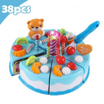 Newest DIY Pretend Play Fruit Cutting Birthday Cake Kitchen Food Toys Cocina De Juguete Toy Pink Blue Girls Gift for Children