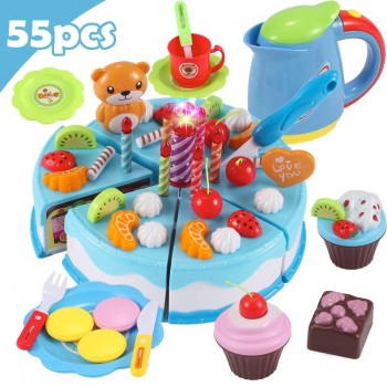 Newest DIY Pretend Play Fruit Cutting Birthday Cake Kitchen Food Toys Cocina De Juguete Toy Pink Blue Girls Gift for Children
