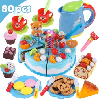 Newest DIY Pretend Play Fruit Cutting Birthday Cake Kitchen Food Toys Cocina De Juguete Toy Pink Blue Girls Gift for Children