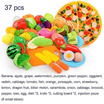 37pcs/lot Children Pretend Role Play House Toy Cutting Fruit Plastic Vegetables Food Kitchen Baby Classic Kids Educational Toys