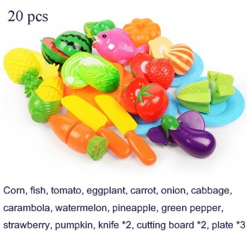 37pcs/lot Children Pretend Role Play House Toy Cutting Fruit Plastic Vegetables Food Kitchen Baby Classic Kids Educational Toys