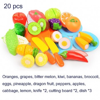 37pcs/lot Children Pretend Role Play House Toy Cutting Fruit Plastic Vegetables Food Kitchen Baby Classic Kids Educational Toys