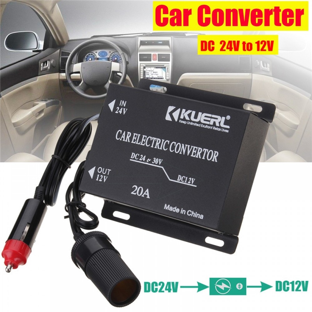 DC 24V to DC 12V Car Power Supply Electric Converter Inverter Transformer 20A DC 12V Inversor Adapter Aluminium Alloy