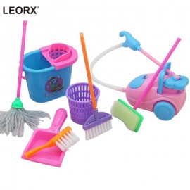 9Pcs Mini Pretend Play Mop Broom Toys Cute Kids Cleaning Furniture Tools Kit Lovely Doll House Clean Toys (Random Color)