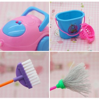 9Pcs Mini Pretend Play Mop Broom Toys Cute Kids Cleaning Furniture Tools Kit Lovely Doll House Clean Toys (Random Color)