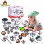 LittLove 25Pcs Stainless Steel Kids House Kitchen Toys Cooking Cookware Children Pretend Play Kitchen Playset - Silver Figures