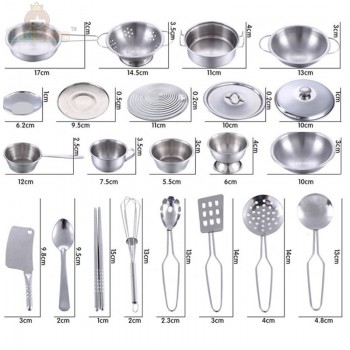 LittLove 25Pcs Stainless Steel Kids House Kitchen Toys Cooking Cookware Children Pretend Play Kitchen Playset - Silver Figures