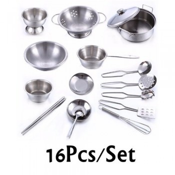 LittLove 25Pcs Stainless Steel Kids House Kitchen Toys Cooking Cookware Children Pretend Play Kitchen Playset - Silver Figures