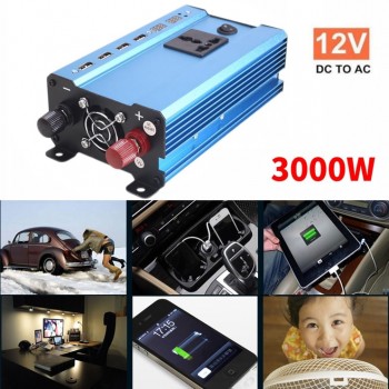 Free Shipping Car Inverter 3000W DC 12V to AC 220V Power Inverter Charger Converter Transformer Vehicle USB Pure Sine Wave