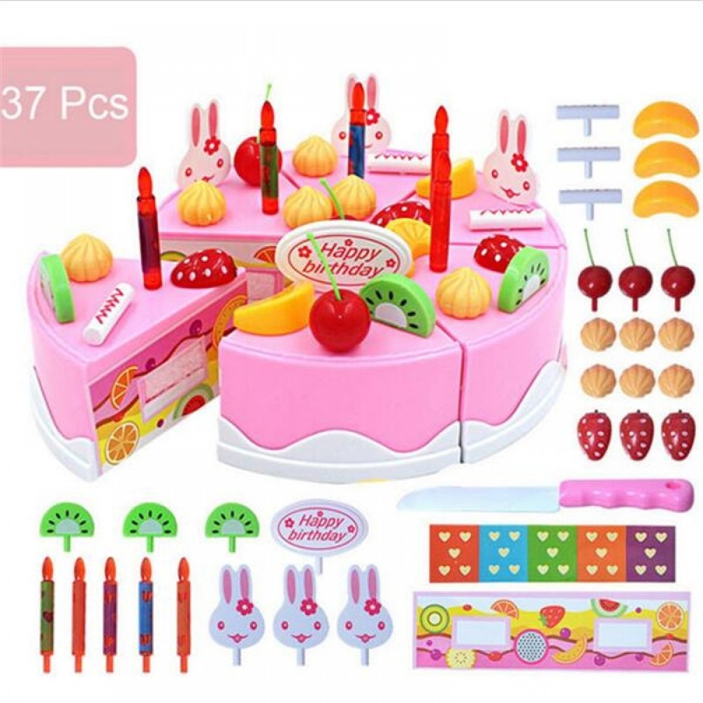 37pcs Pretend Role Play Kitchen Toy Happy Birthday Cake Food Cutting Set Kids