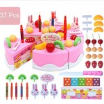37pcs Pretend Role Play Kitchen Toy Happy Birthday Cake Food Cutting Set Kids