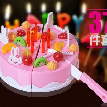 37pcs Pretend Role Play Kitchen Toy Happy Birthday Cake Food Cutting Set Kids