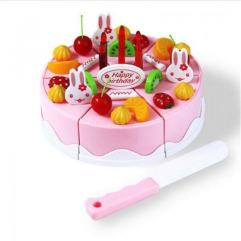 37pcs Pretend Role Play Kitchen Toy Happy Birthday Cake Food Cutting Set Kids