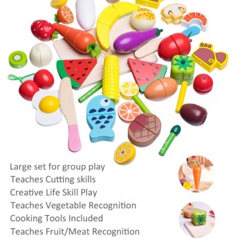 Wooden Cutting Cooking Food Sets Magnetic Wood Vegetables Fruits Pretend Play Kitchen Kits Toy  for 2 Years Up