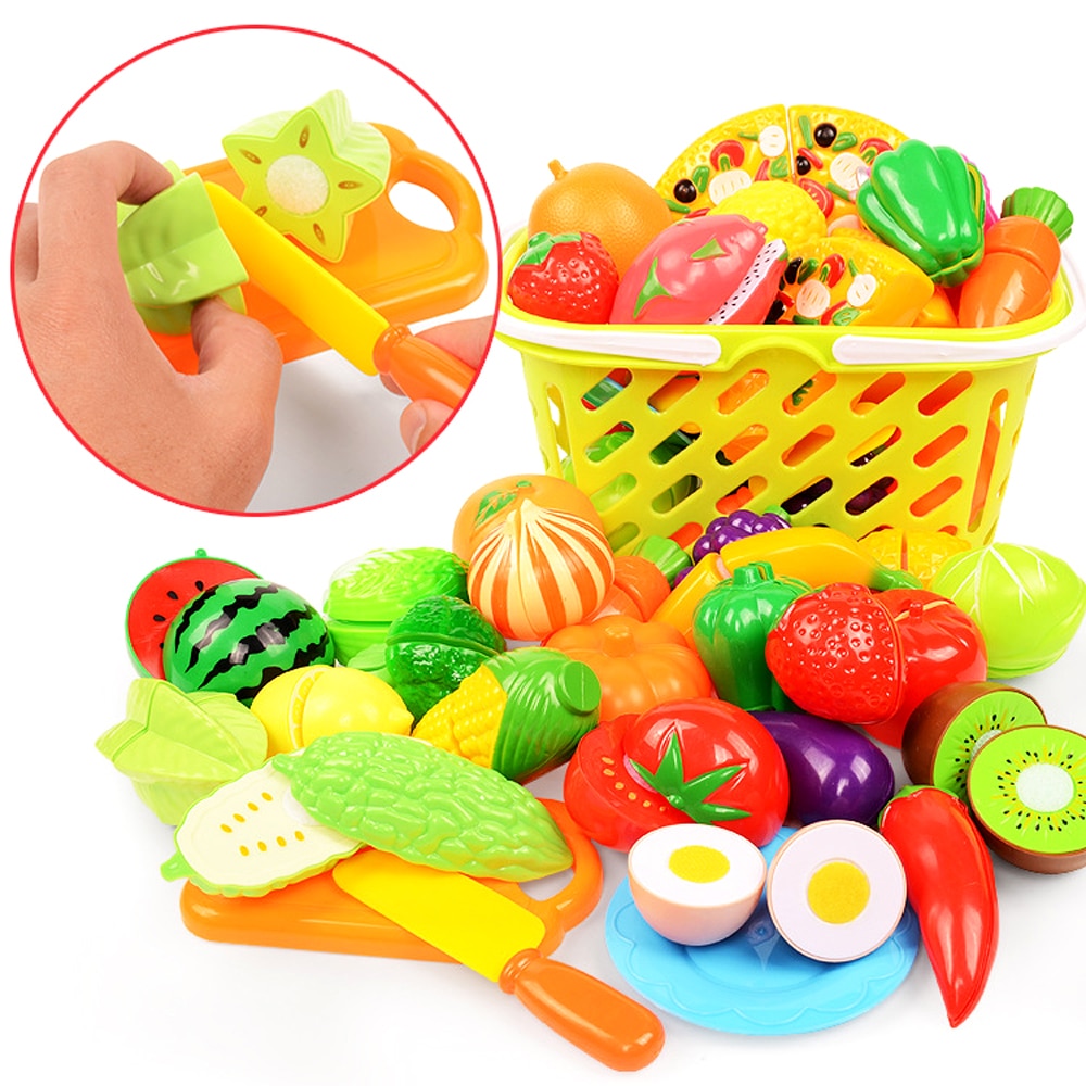 Baby Pretend Play Cutting Toys Kids Kitchen Cooking Set Plastic Fruits and Vegetables Food for Dolls Educational Girls Toys