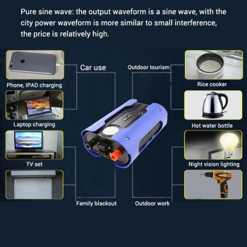 Portable 500W Pure Sive Wave Inverter 12V To 220V 110V Solar Inverter Smart Multi Protection Car Power Inverter Solar Converter