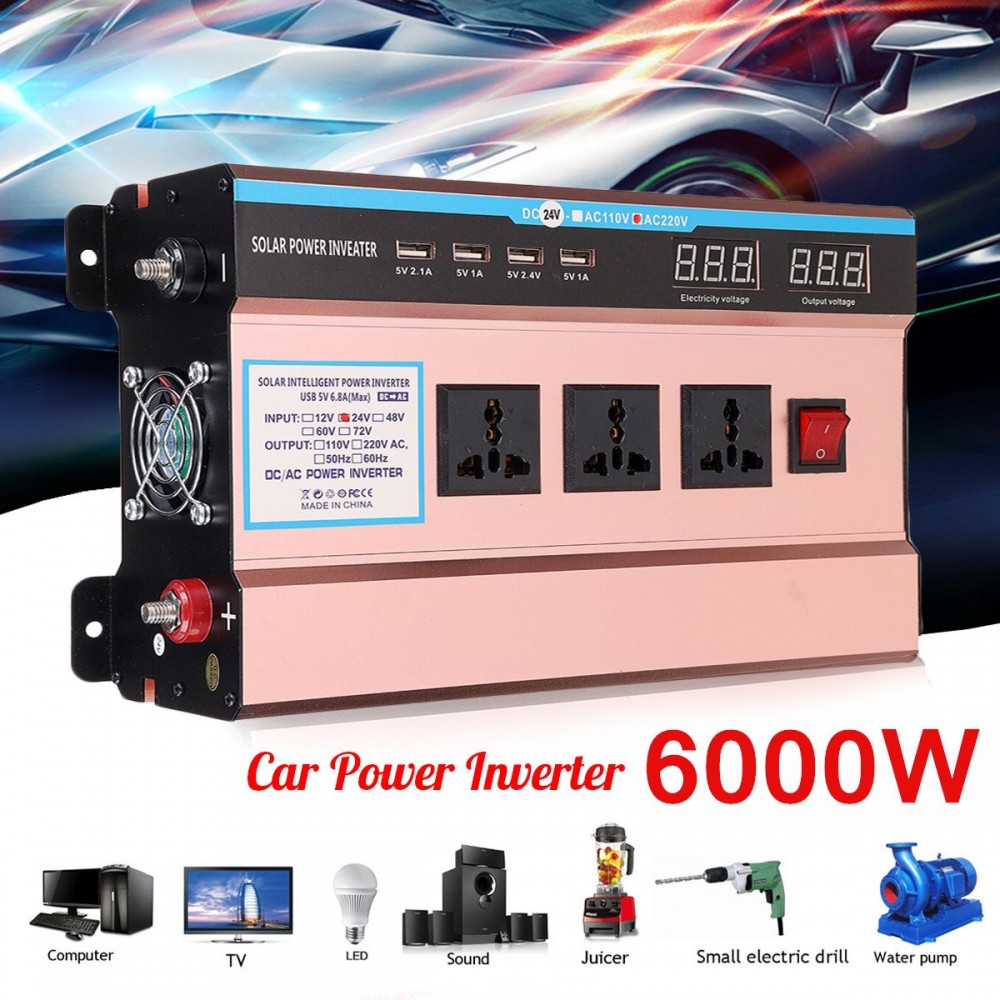 Voltage Transformer P EAK 6000W Car Solar Power Inverter DC 12/ 24V to AC 220V Sine Wave USB Converter Modified Sine Wave