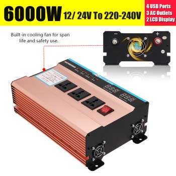 Voltage Transformer P EAK 6000W Car Solar Power Inverter DC 12/ 24V to AC 220V Sine Wave USB Converter Modified Sine Wave