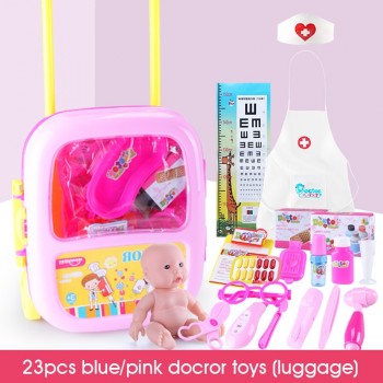 Huanger 23pcs Doctor Pretend Play Toys Luggage Juguetes for Child Medical Kid Baby Educational Box Light Role Gift Classic Toys