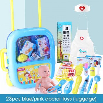 Huanger 23pcs Doctor Pretend Play Toys Luggage Juguetes for Child Medical Kid Baby Educational Box Light Role Gift Classic Toys