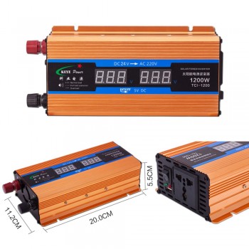 Professional 1200W Car inverter 24 V 220 V Voltage Converter 24v to 220v Car Charger Volts display Output 50Hz