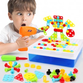 Kids Drill Screw Nut Puzzle Toys Creative Educational Toys Plastic Assembled Mosaic Design Tools Kit Toys Drill Boys Toys