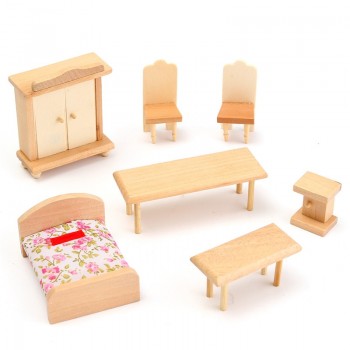 Dollhouse Miniature Unpainted Wooden Furniture Suite 1/24 Scale Model Doll Toys Kids Toys For Children Pretend Play Novelty Gift