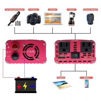 2000 W Car Inverter DC 12 V To AC 110 V Charger Converter Sturdy and Durable Vehicle Power Over-voltage protection Supply Switch