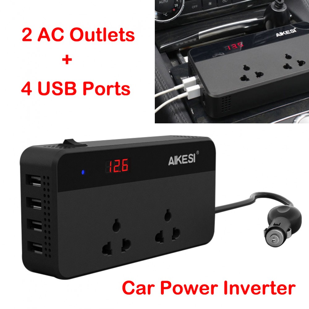 1pc Power Converter Car Inverter DC 12V To AC 110V 120W Converter With 2.4A 4-Ports USB Car Charger Adapter Digital Display