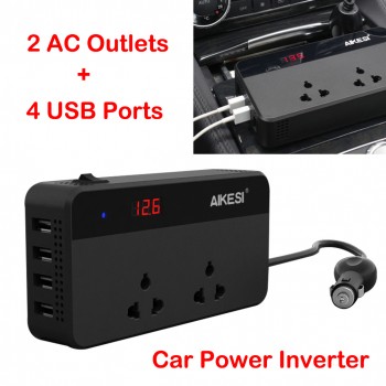 1pc Power Converter Car Inverter DC 12V To AC 110V 120W Converter With 2.4A 4-Ports USB Car Charger Adapter Digital Display