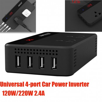 1pc Power Converter Car Inverter DC 12V To AC 110V 120W Converter With 2.4A 4-Ports USB Car Charger Adapter Digital Display