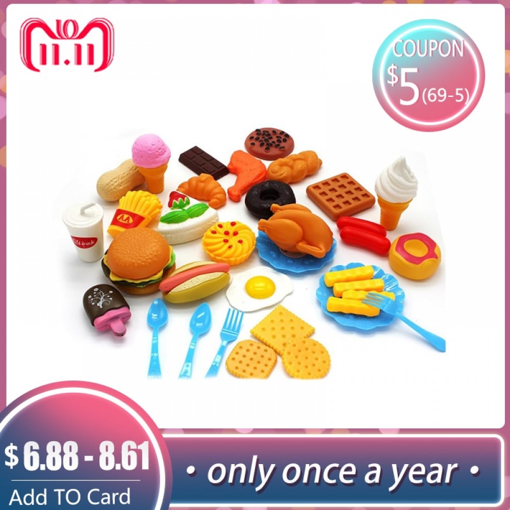 LeadingStar Plastic Fast Food Playset Mini Hamburg French Fries Hot Dog Ice Cream Cola Food Toy for Children Pretend Play Gift