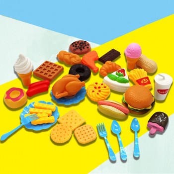LeadingStar Plastic Fast Food Playset Mini Hamburg French Fries Hot Dog Ice Cream Cola Food Toy for Children Pretend Play Gift