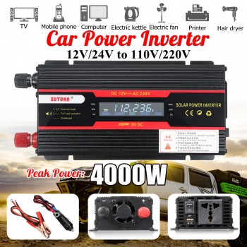 Car Inverter 12V 220V 4000W P eak Power Inverter Voltage Convertor Transformer 12V/24V To 110V/220V Inversor + LCD Display