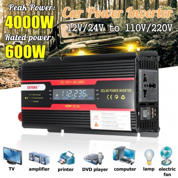 Car Inverter 12V 220V 4000W P eak Power Inverter Voltage Convertor Transformer 12V/24V To 110V/220V Inversor + LCD Display