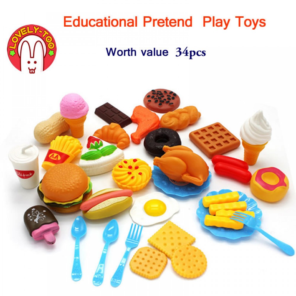 34pcs Childrens Kitchen Toys Cutting Fruit Vegetable Plastic Drink Food Kit Kat Pretend Play Early Education Toy For kids