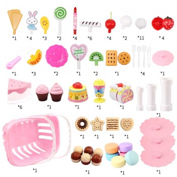 110 Pcs Girls Birthday Cake Set DIY Pretend Play Miniature cookies Food Utensils Cutting Kitchen Toy For Kids Christmas Gifts