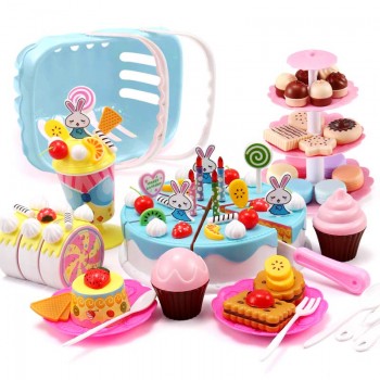 110 Pcs Girls Birthday Cake Set DIY Pretend Play Miniature cookies Food Utensils Cutting Kitchen Toy For Kids Christmas Gifts