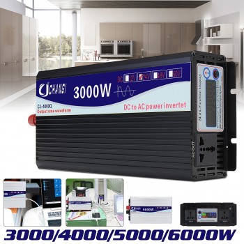 3000/4000/5000/6000W Portable 24V to AC 220V Power Solar Inverter Pure Sine Wave Converter Adapter LCD Screen 93% Conversion
