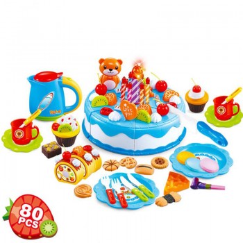80Pcs Kitchen Toys Pretend Play Cutting Birthday Cake Food Toy Kitchen For Children Cocina De Juguete Plastic Play Food Tea Set