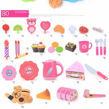 80Pcs Kitchen Toys Pretend Play Cutting Birthday Cake Food Toy Kitchen For Children Cocina De Juguete Plastic Play Food Tea Set