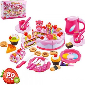 80Pcs Kitchen Toys Pretend Play Cutting Birthday Cake Food Toy Kitchen For Children Cocina De Juguete Plastic Play Food Tea Set