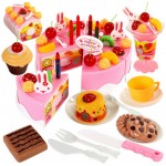 75Pc DIY Pretend Play Fruit Cutting Birthday Cake Kitchen Toys Set Food Juguete Toy Pink Blue Gift for Girls Kids Children
