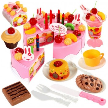 75Pc DIY Pretend Play Fruit Cutting Birthday Cake Kitchen Toys Set Food Juguete Toy Pink Blue Gift for Girls Kids Children